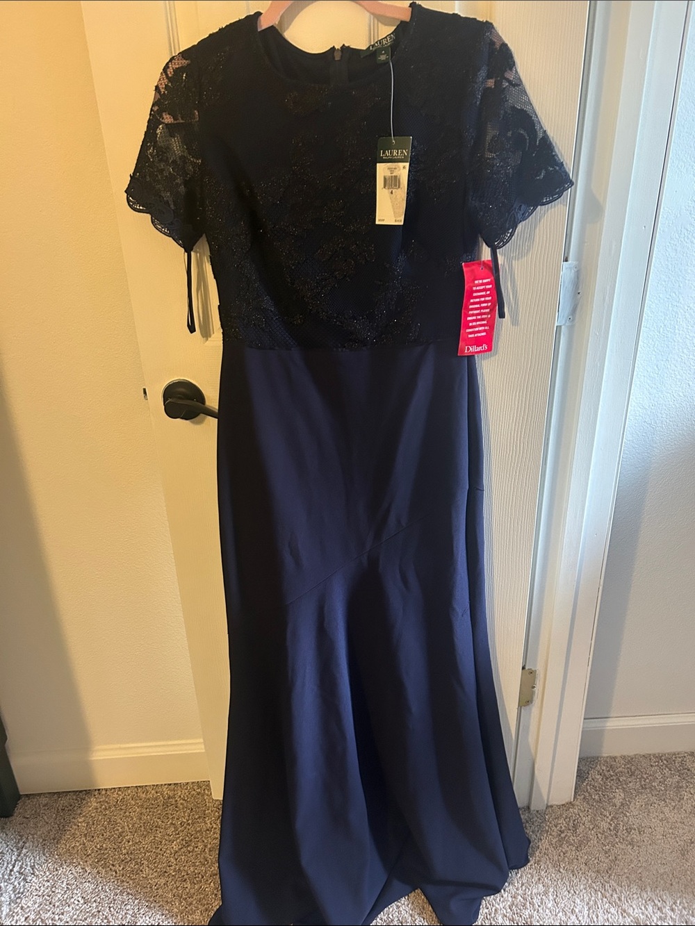 Lauren Ralph Lauren Navy Lace-Top Maxi Dress